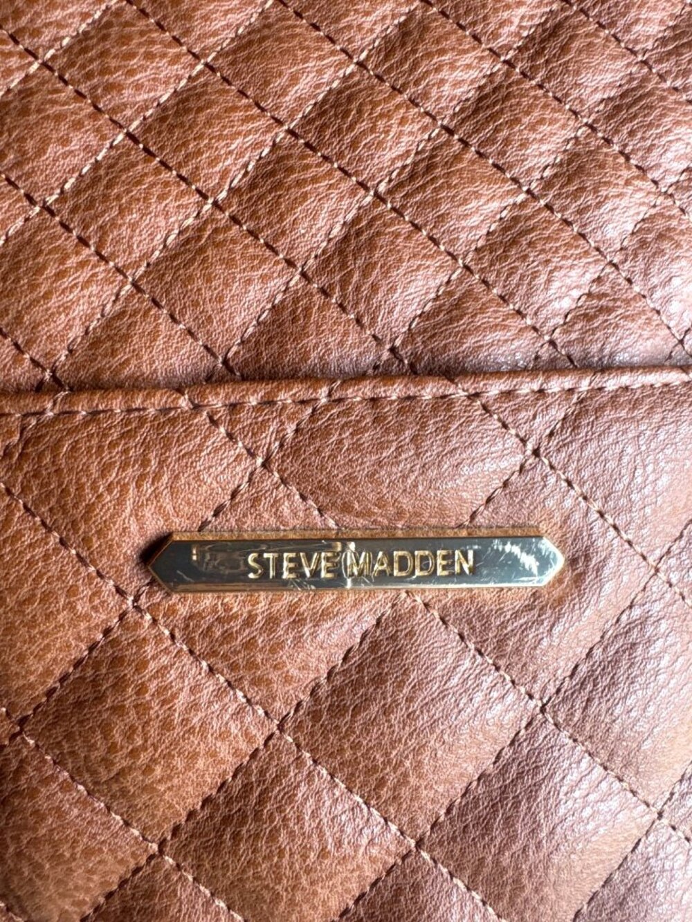 Steve Madden Quilted Cognac Faux Leather Mini Backpack Travel Work Quiet Luxury - Picture 4 of 14